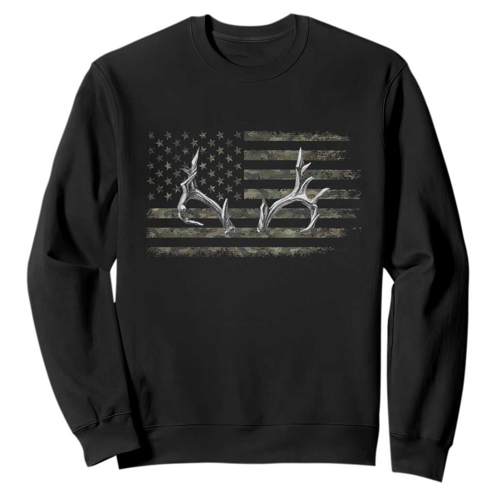 Deer Hunting Camo American Flag Elk Buck Antler Sweatshirt