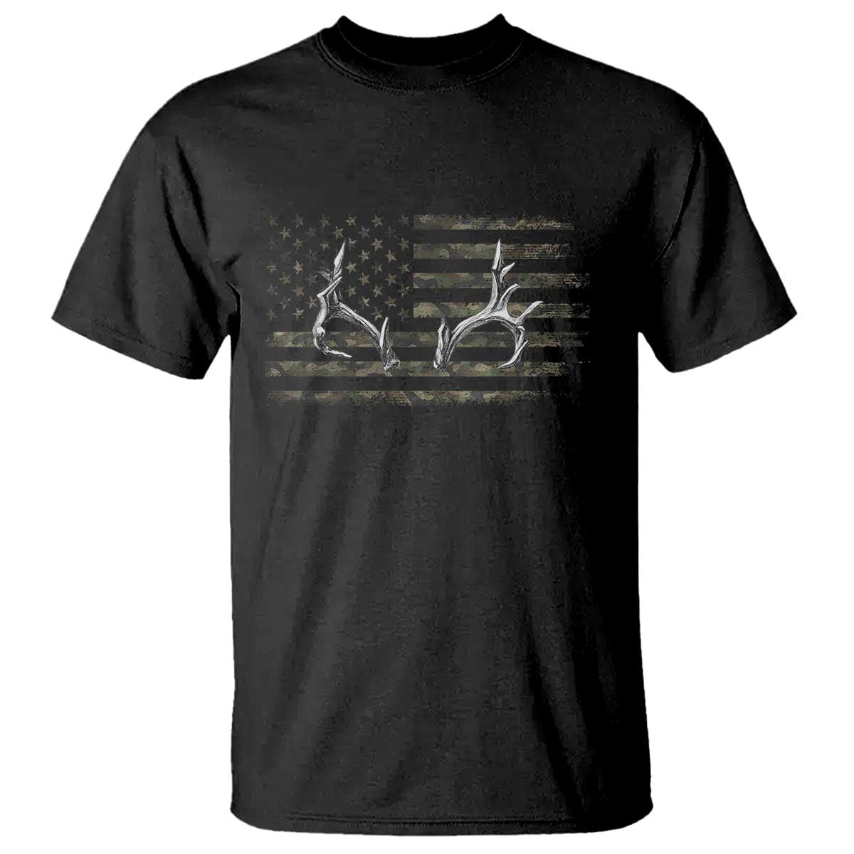 Deer Hunting Camo American Flag Elk Buck Antler T Shirt