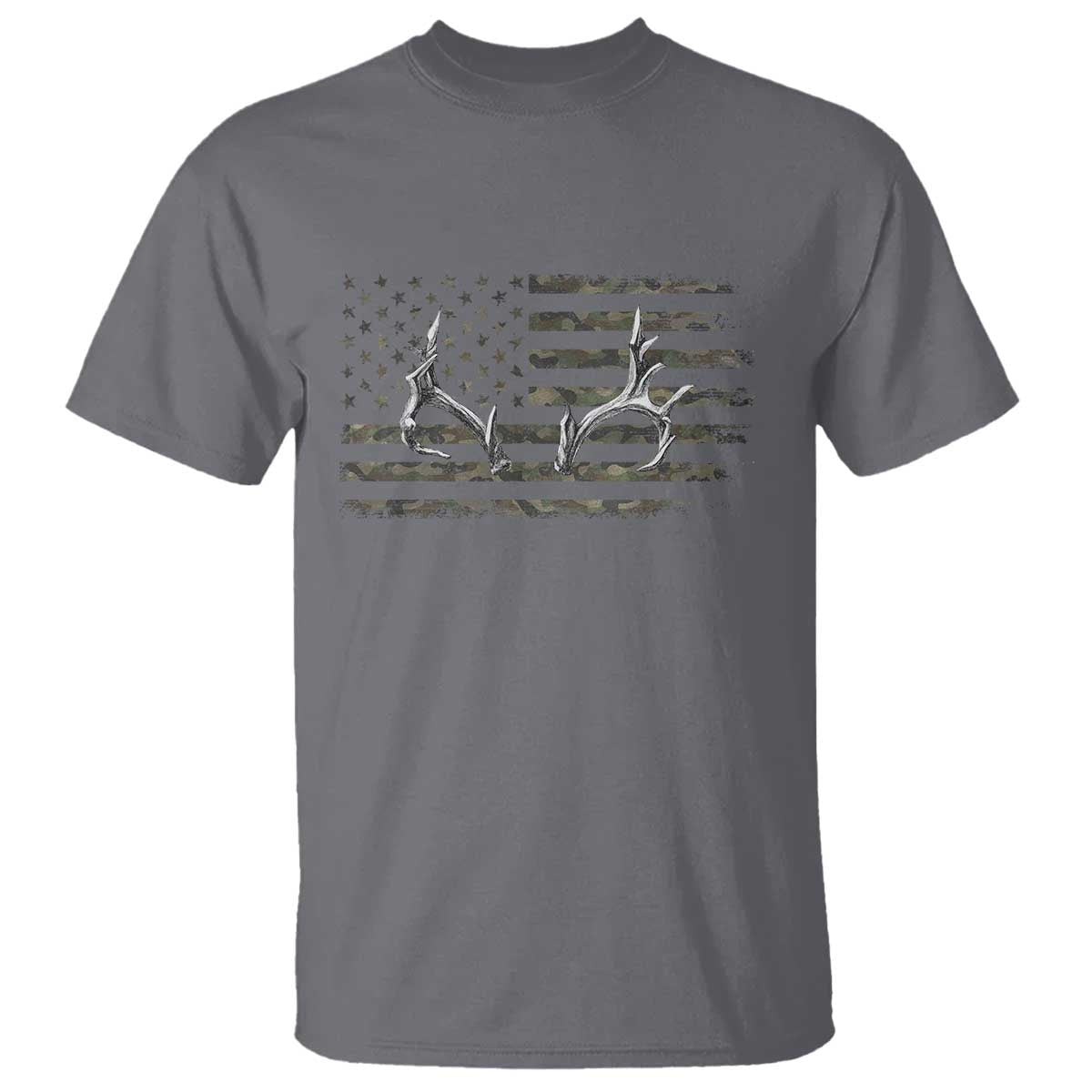 Deer Hunting Camo American Flag Elk Buck Antler T Shirt