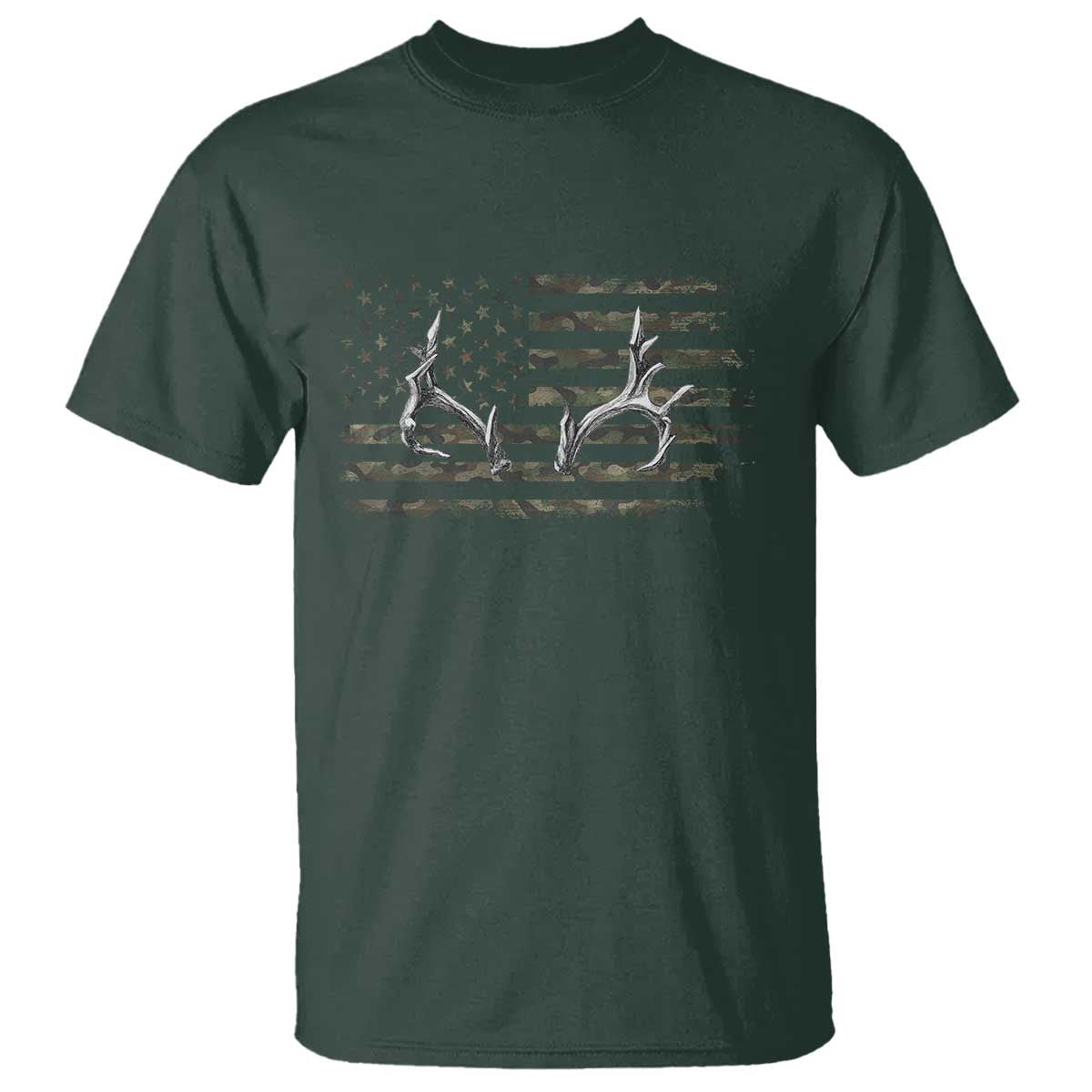 Deer Hunting Camo American Flag Elk Buck Antler T Shirt