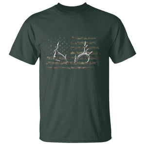 Deer Hunting Camo American Flag Elk Buck Antler T Shirt