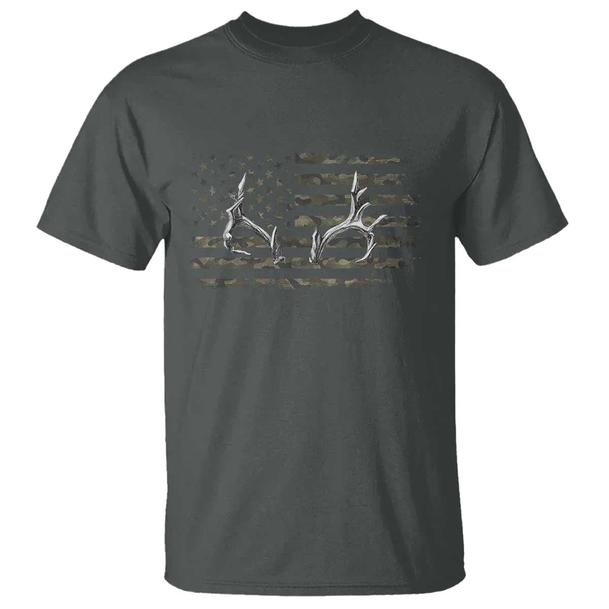 Deer Hunting Camo American Flag Elk Buck Antler T Shirt