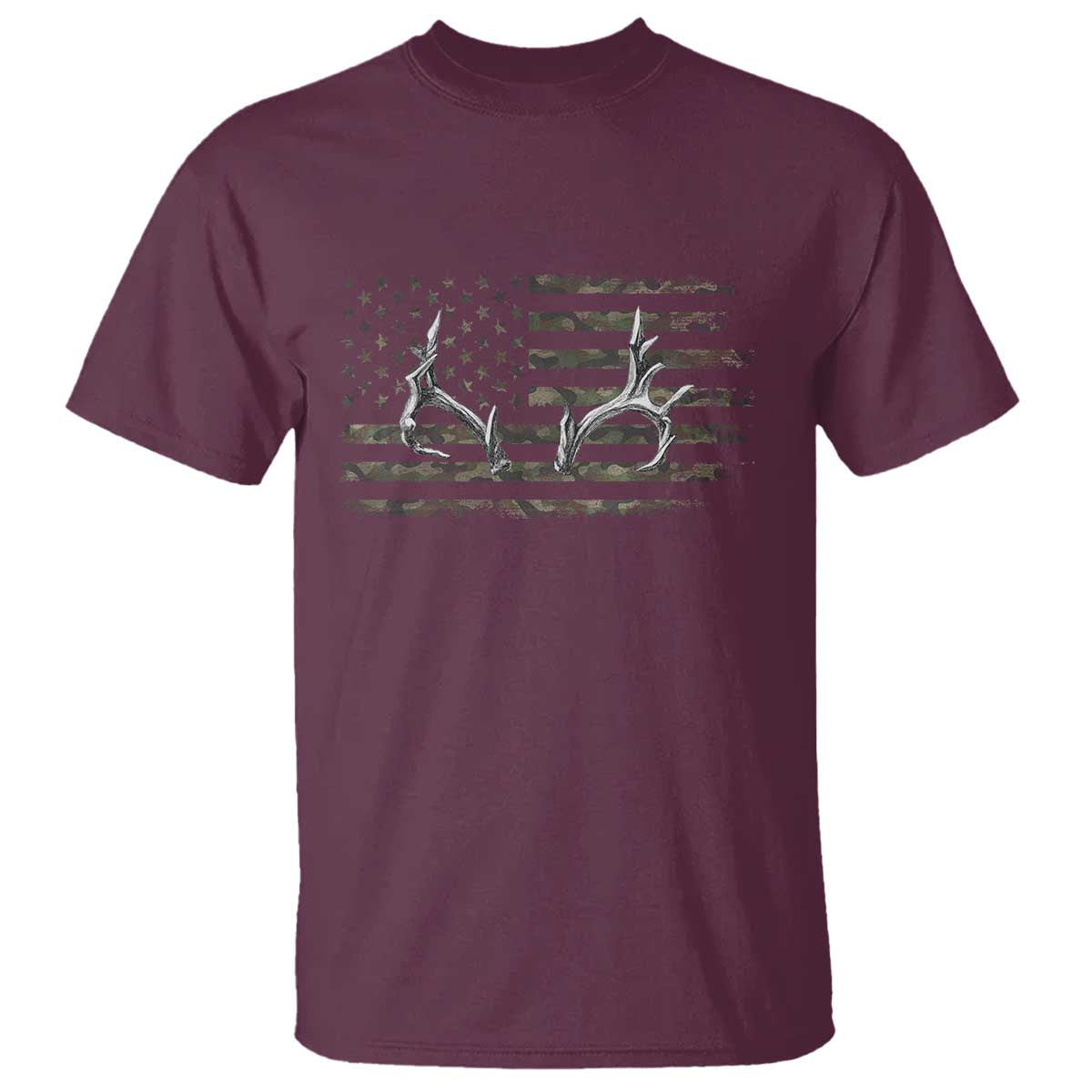 Deer Hunting Camo American Flag Elk Buck Antler T Shirt