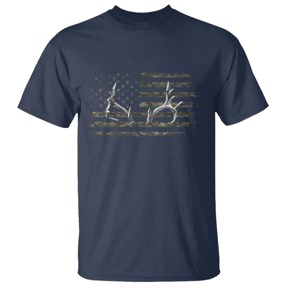 Deer Hunting Camo American Flag Elk Buck Antler T Shirt