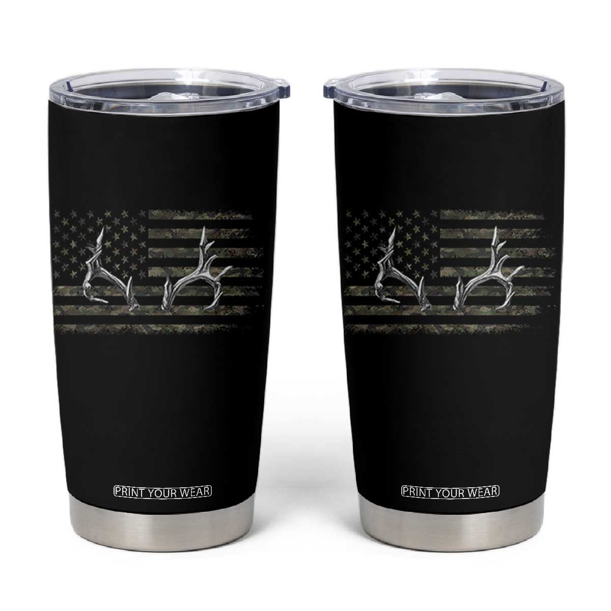 Deer Hunting Camo American Flag Elk Buck Antler Tumbler Cup