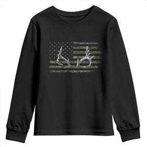 Deer Hunting Camo American Flag Elk Buck Antler Youth Sweatshirt