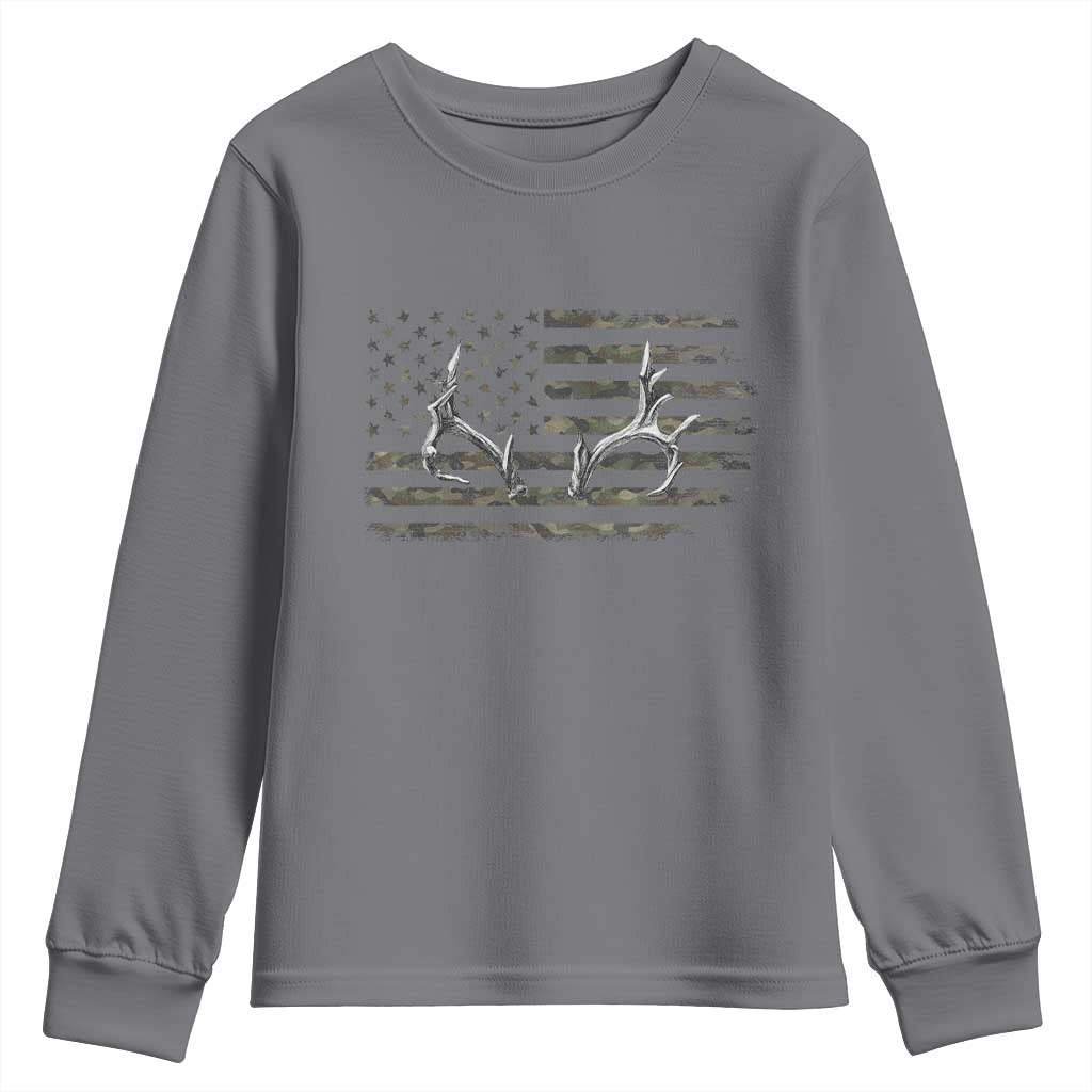 Deer Hunting Camo American Flag Elk Buck Antler Youth Sweatshirt