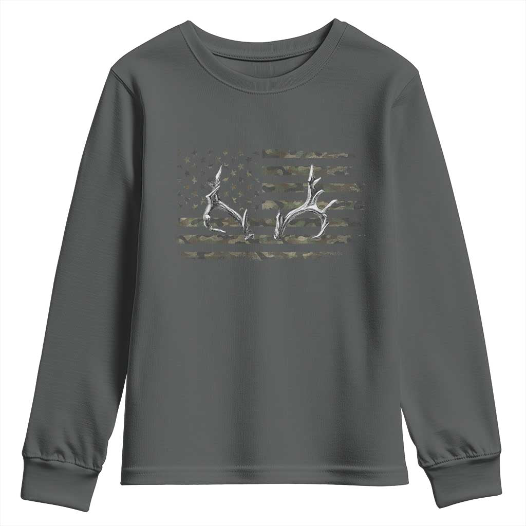 Deer Hunting Camo American Flag Elk Buck Antler Youth Sweatshirt