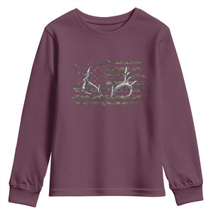 Deer Hunting Camo American Flag Elk Buck Antler Youth Sweatshirt