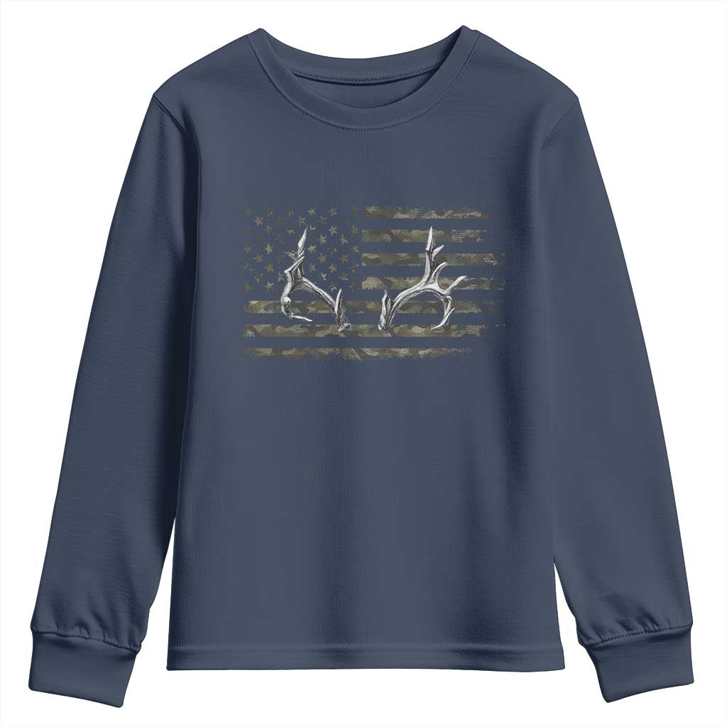 Deer Hunting Camo American Flag Elk Buck Antler Youth Sweatshirt