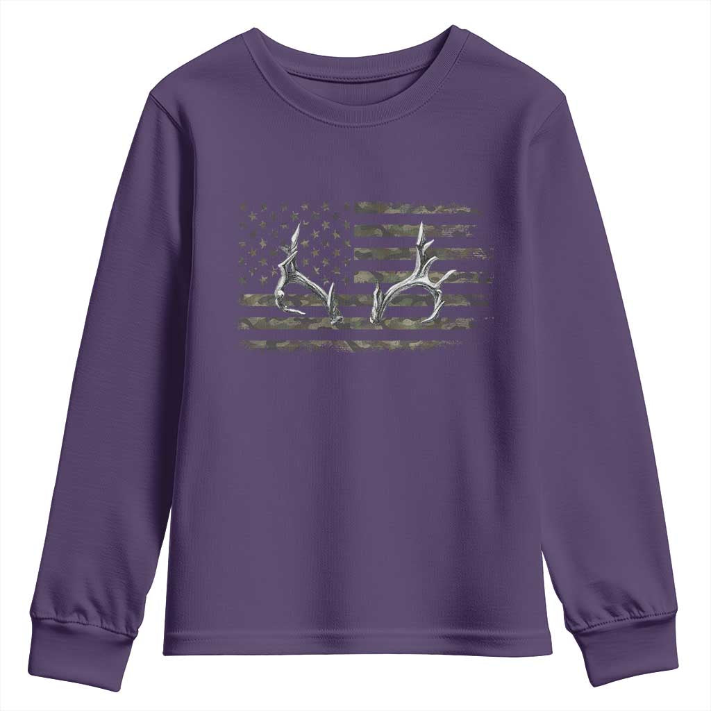Deer Hunting Camo American Flag Elk Buck Antler Youth Sweatshirt