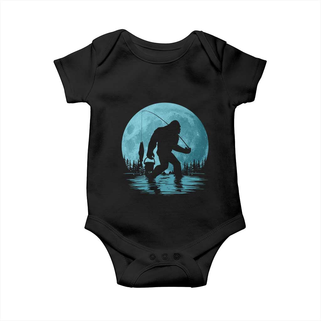 Funny Bigfoot Fishing Night Stroll Full Moon Baby Onesie TS11 Black Print Your Wear