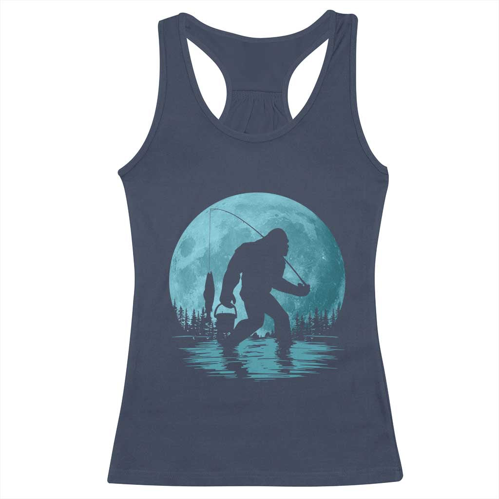 Funny Bigfoot Fishing Night Stroll Full Moon Racerback Tank Top TS11 Navy Print Your Wear
