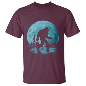 Funny Bigfoot Fishing Night Stroll Full Moon T Shirt TS11 Maroon Print Your Wear
