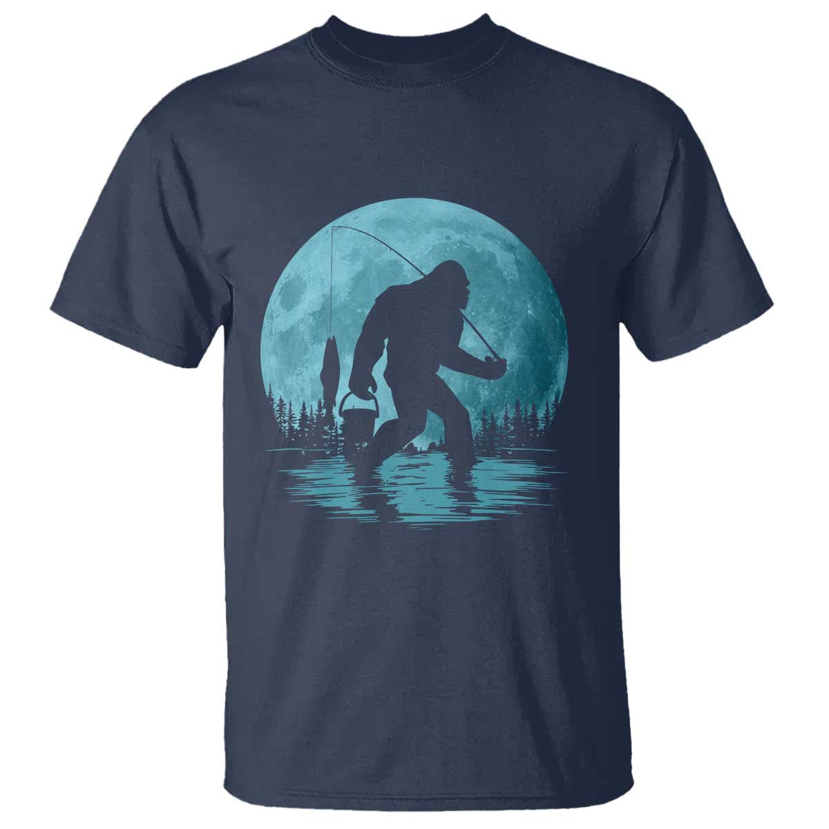 Funny Bigfoot Fishing Night Stroll Full Moon T Shirt TS11 Navy Print Your Wear