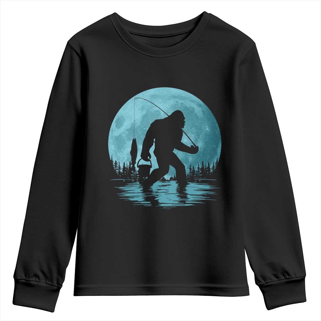 Funny Bigfoot Fishing Night Stroll Full Moon Youth Sweatshirt TS11 Black Print Your Wear