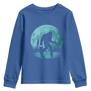 Funny Bigfoot Fishing Night Stroll Full Moon Youth Sweatshirt TS11 Royal Blue Print Your Wear