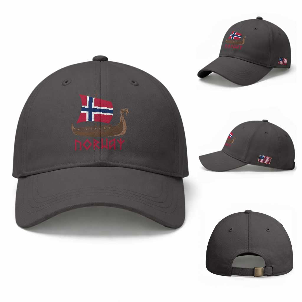Boat Norwegian Flag Norway Viking Ship Norway Baseball Cap TS11 Baseball Cap Universal Fit Dark Gray Print Your Wear