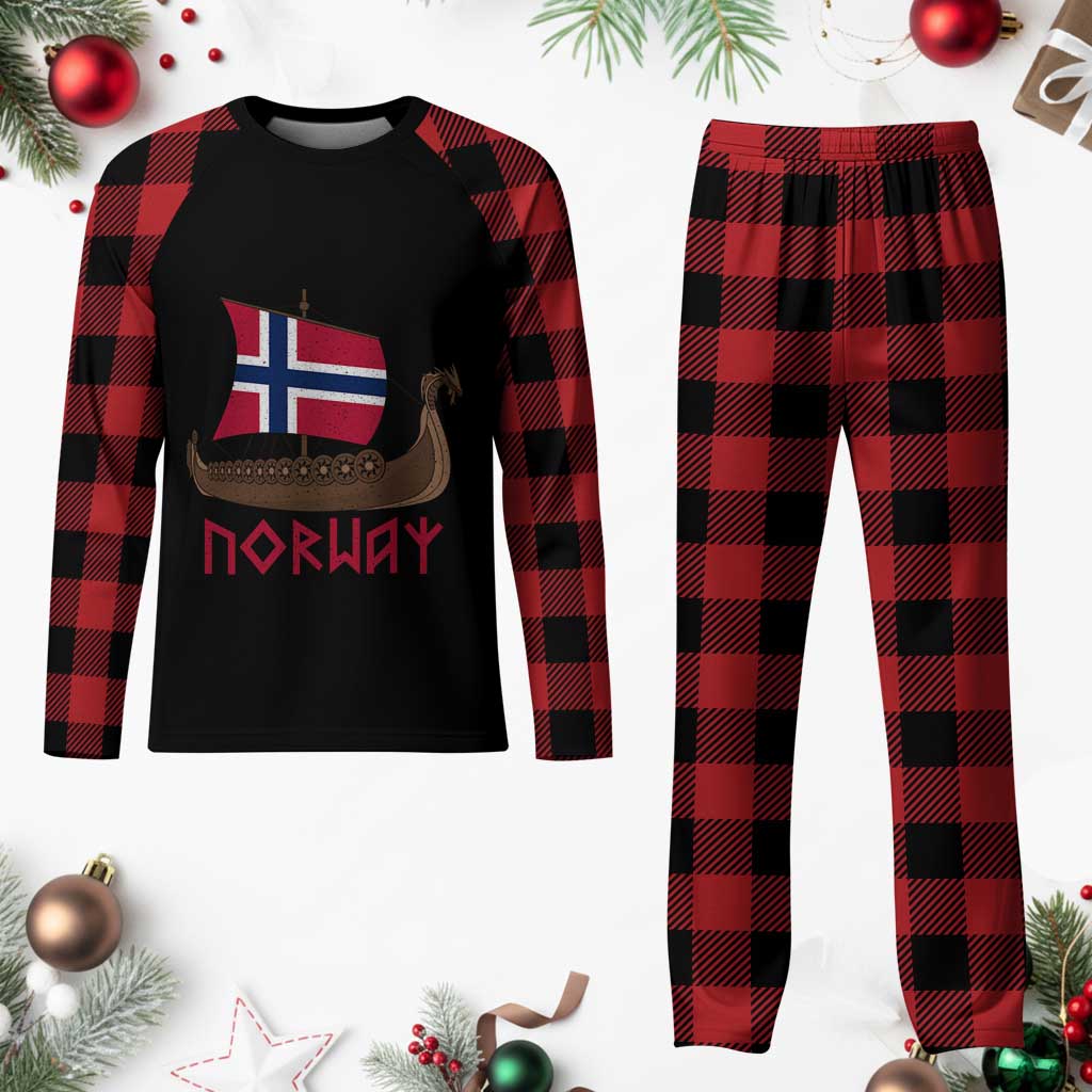 Boat Norwegian Flag Norway Viking Ship Norway Plaid Pajama Set TS11 Buffalo Plaid Print Your Wear