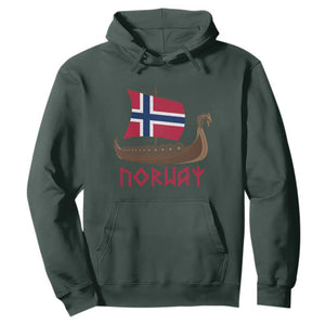 Boat Norwegian Flag Norway Viking Ship Norway Hoodie TS11 Dark Forest Green Print Your Wear