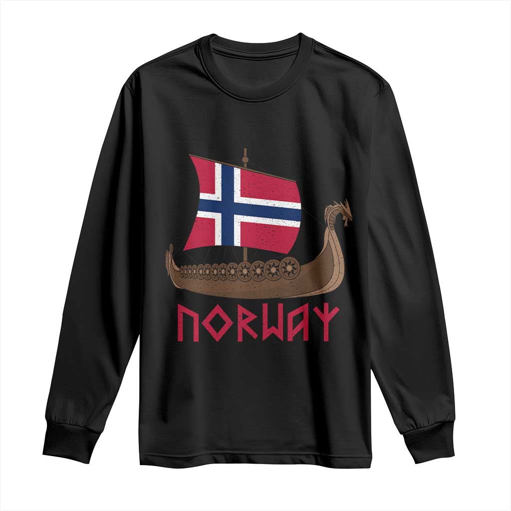 Boat Norwegian Flag Norway Viking Ship Norway Long Sleeve Shirt TS11 Black Print Your Wear
