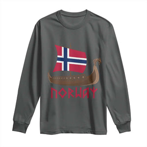 Boat Norwegian Flag Norway Viking Ship Norway Long Sleeve Shirt TS11 Dark Heather Print Your Wear