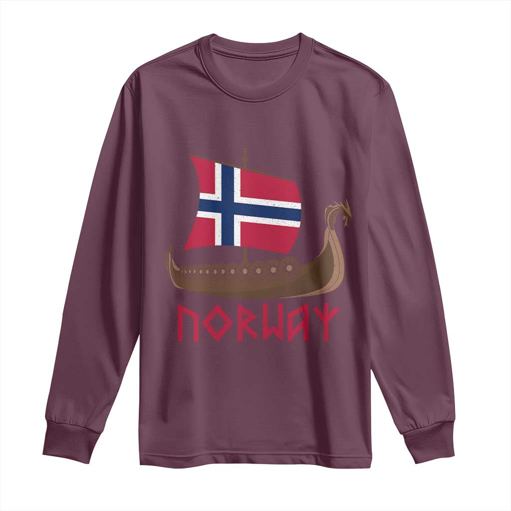 Boat Norwegian Flag Norway Viking Ship Norway Long Sleeve Shirt TS11 Maroon Print Your Wear