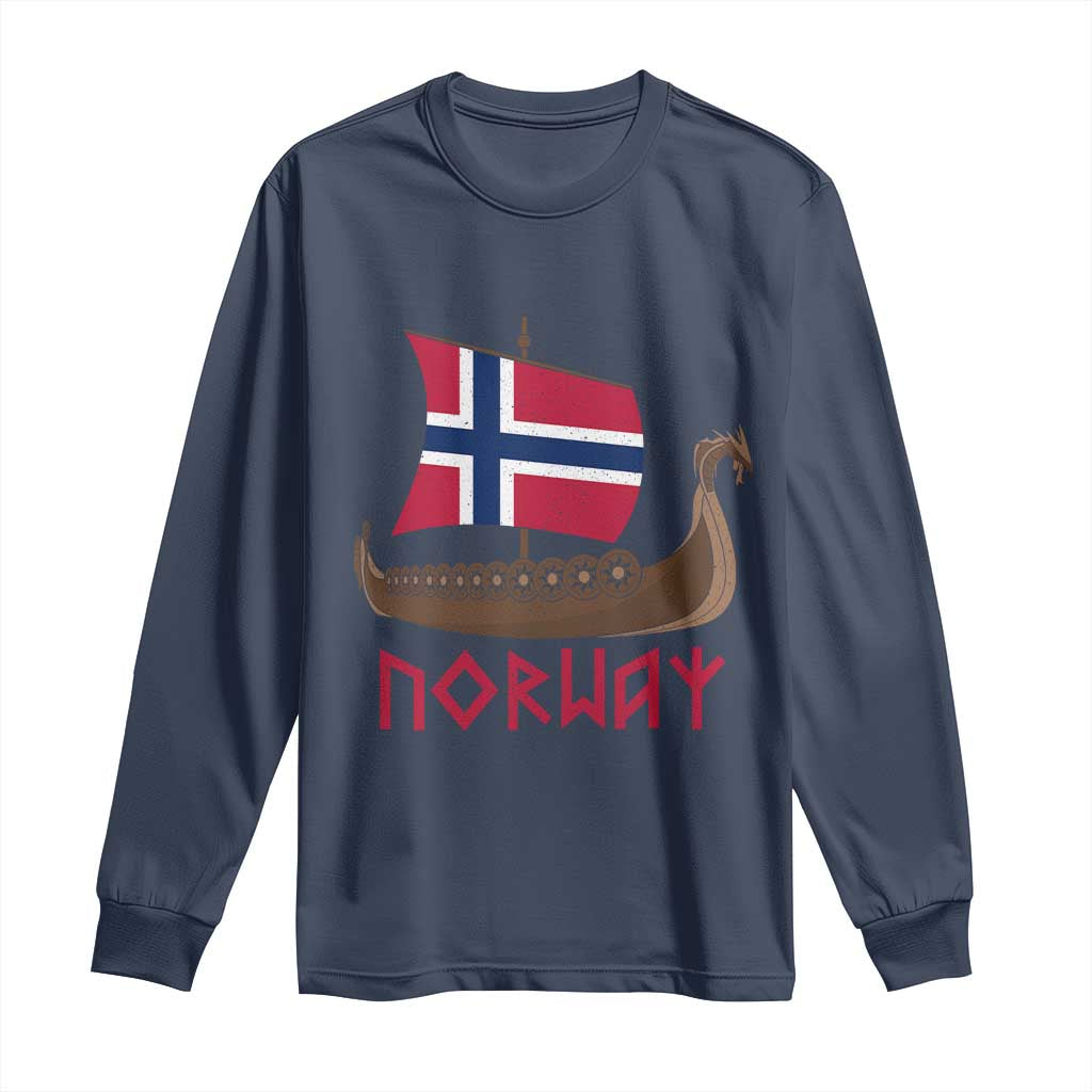 Boat Norwegian Flag Norway Viking Ship Norway Long Sleeve Shirt TS11 Navy Print Your Wear