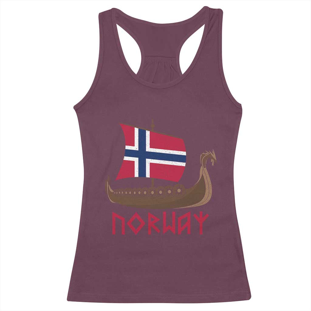 Boat Norwegian Flag Norway Viking Ship Norway Racerback Tank Top TS11 Maroon Print Your Wear