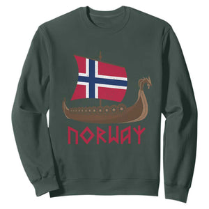 Boat Norwegian Flag Norway Viking Ship Norway Sweatshirt TS11 Dark Forest Green Print Your Wear