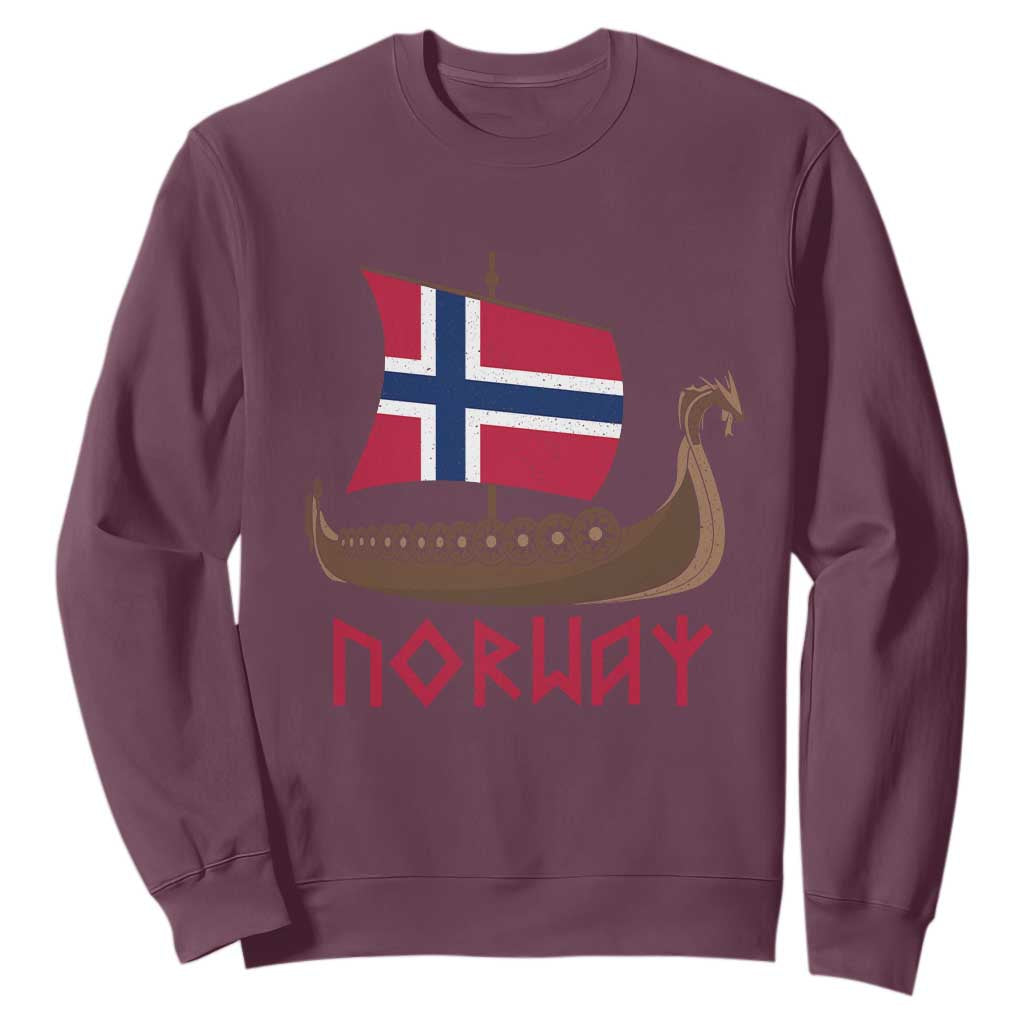 Boat Norwegian Flag Norway Viking Ship Norway Sweatshirt TS11 Maroon Print Your Wear