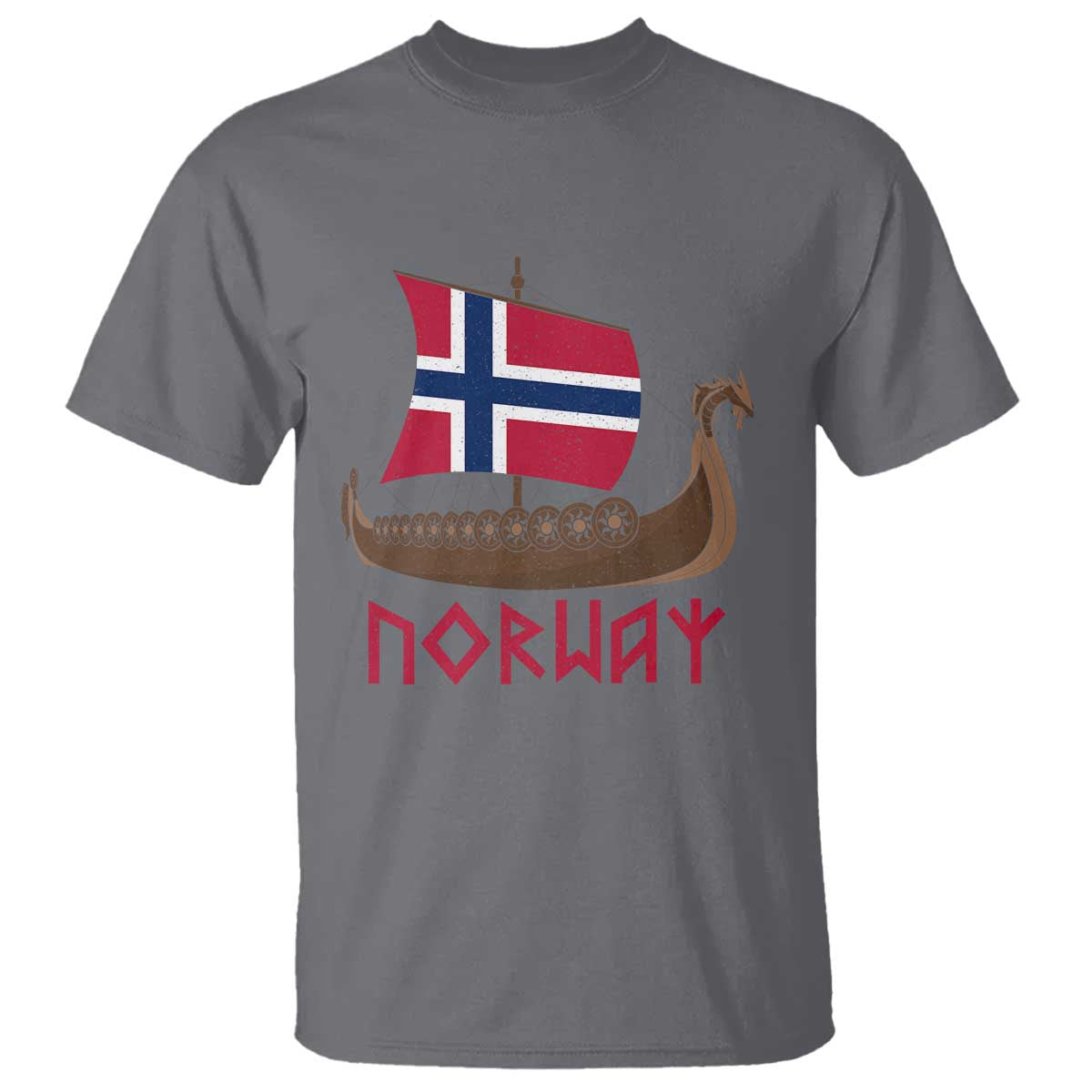 Boat Norwegian Flag Norway Viking Ship Norway T Shirt TS11 Charcoal Print Your Wear