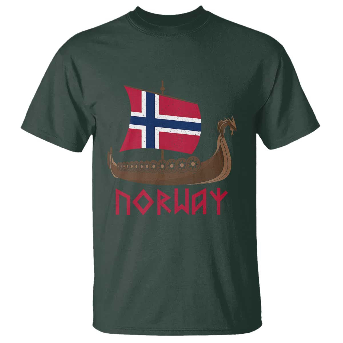 Boat Norwegian Flag Norway Viking Ship Norway T Shirt TS11 Dark Forest Green Print Your Wear
