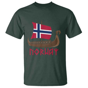 Boat Norwegian Flag Norway Viking Ship Norway T Shirt TS11 Dark Forest Green Print Your Wear