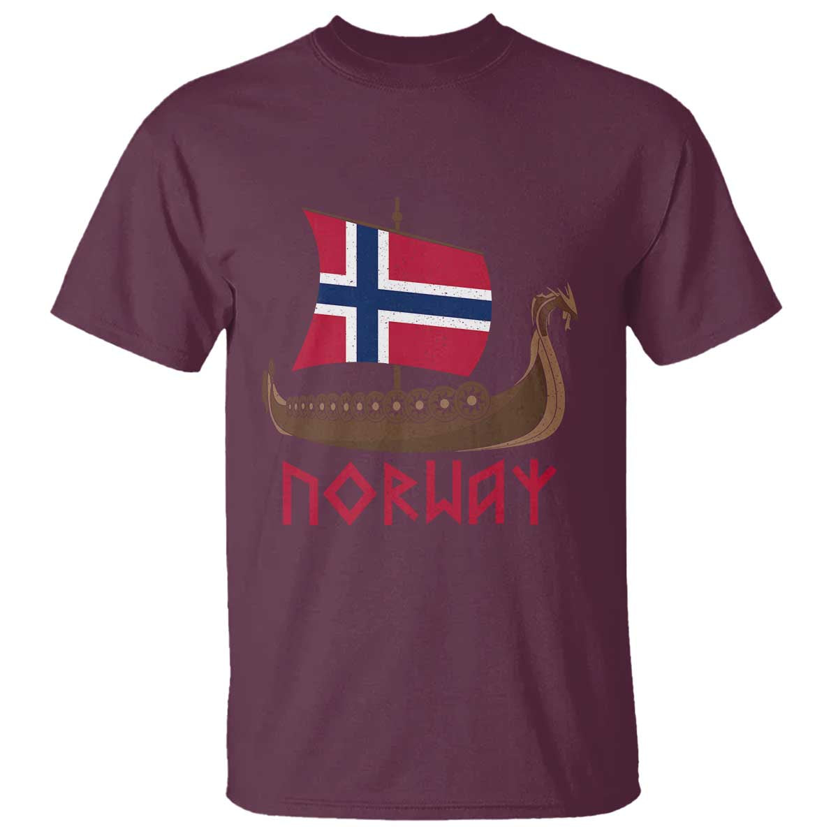 Boat Norwegian Flag Norway Viking Ship Norway T Shirt TS11 Maroon Print Your Wear