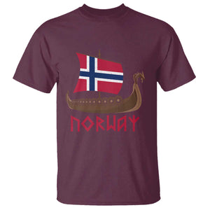 Boat Norwegian Flag Norway Viking Ship Norway T Shirt TS11 Maroon Print Your Wear