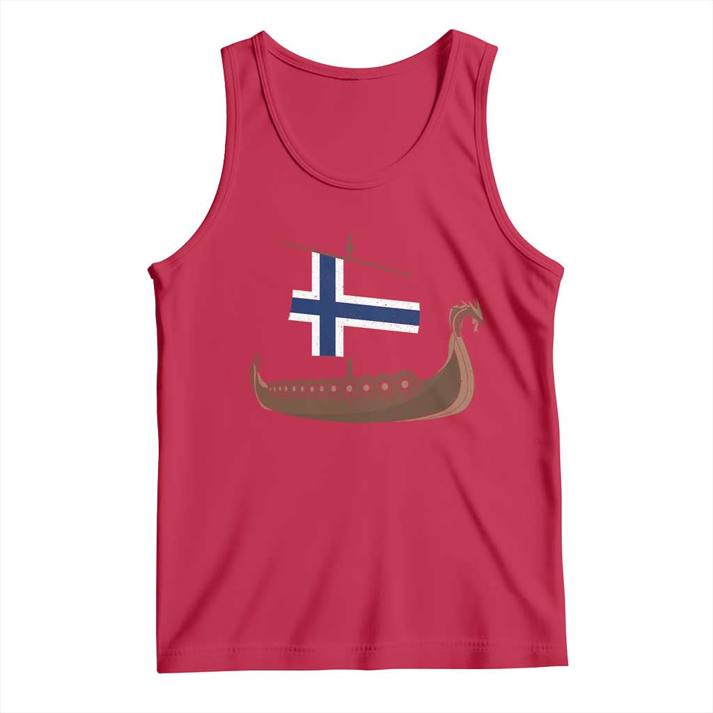 Boat Norwegian Flag Norway Viking Ship Norway Tank Top TS11 Red Print Your Wear