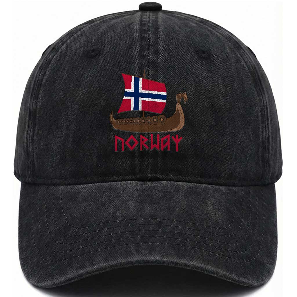 Boat Norwegian Flag Norway Viking Ship Norway Washed Cotton Baseball Cap TS11 Print Your Wear