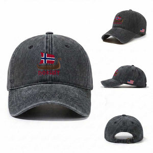 Boat Norwegian Flag Norway Viking Ship Norway Washed Cotton Baseball Cap TS11 Washed Cap Universal Fit Dark Gray Print Your Wear