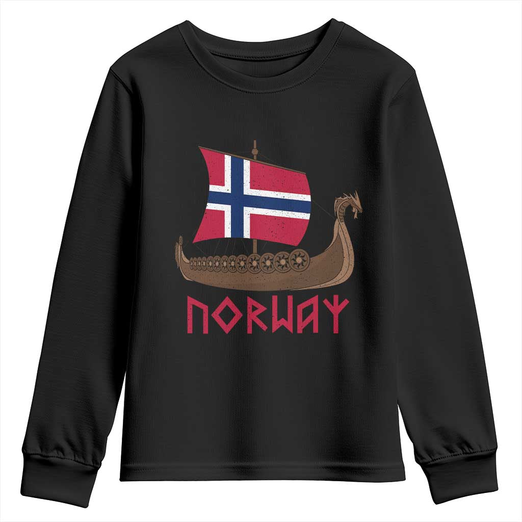 Boat Norwegian Flag Norway Viking Ship Norway Youth Sweatshirt TS11 Black Print Your Wear