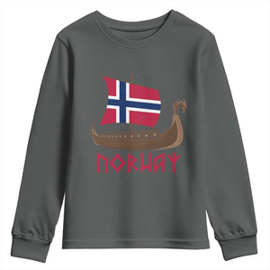 Boat Norwegian Flag Norway Viking Ship Norway Youth Sweatshirt TS11 Dark Heather Print Your Wear