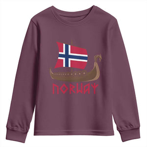 Boat Norwegian Flag Norway Viking Ship Norway Youth Sweatshirt TS11 Maroon Print Your Wear