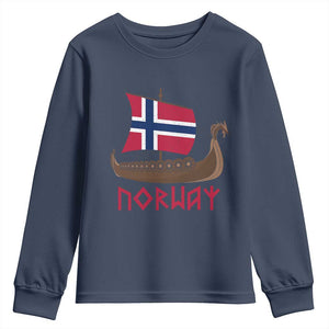 Boat Norwegian Flag Norway Viking Ship Norway Youth Sweatshirt TS11 Navy Print Your Wear