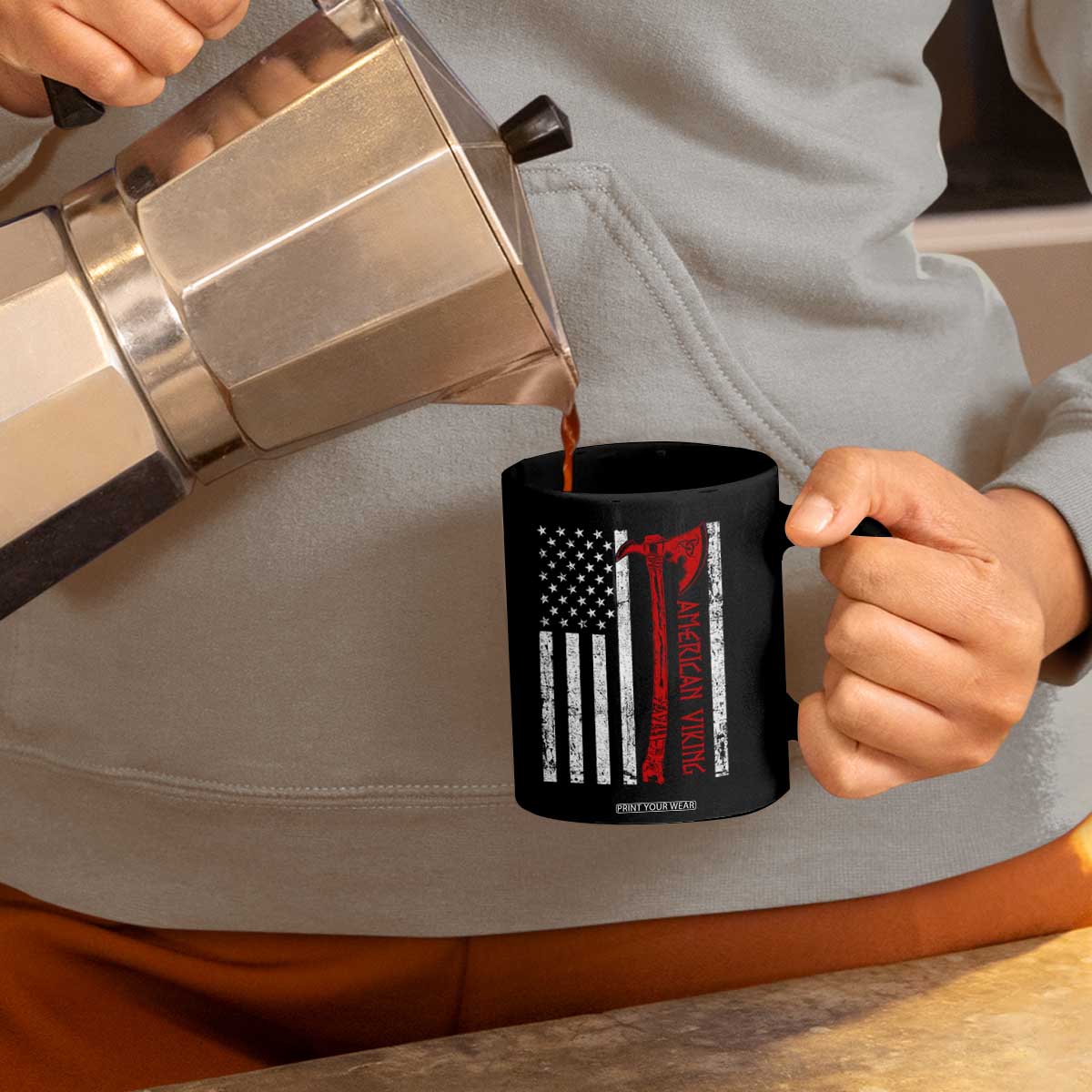 American Viking Coffee Mug Norse Mythology Axe USA Flag TS11 Print Your Wear