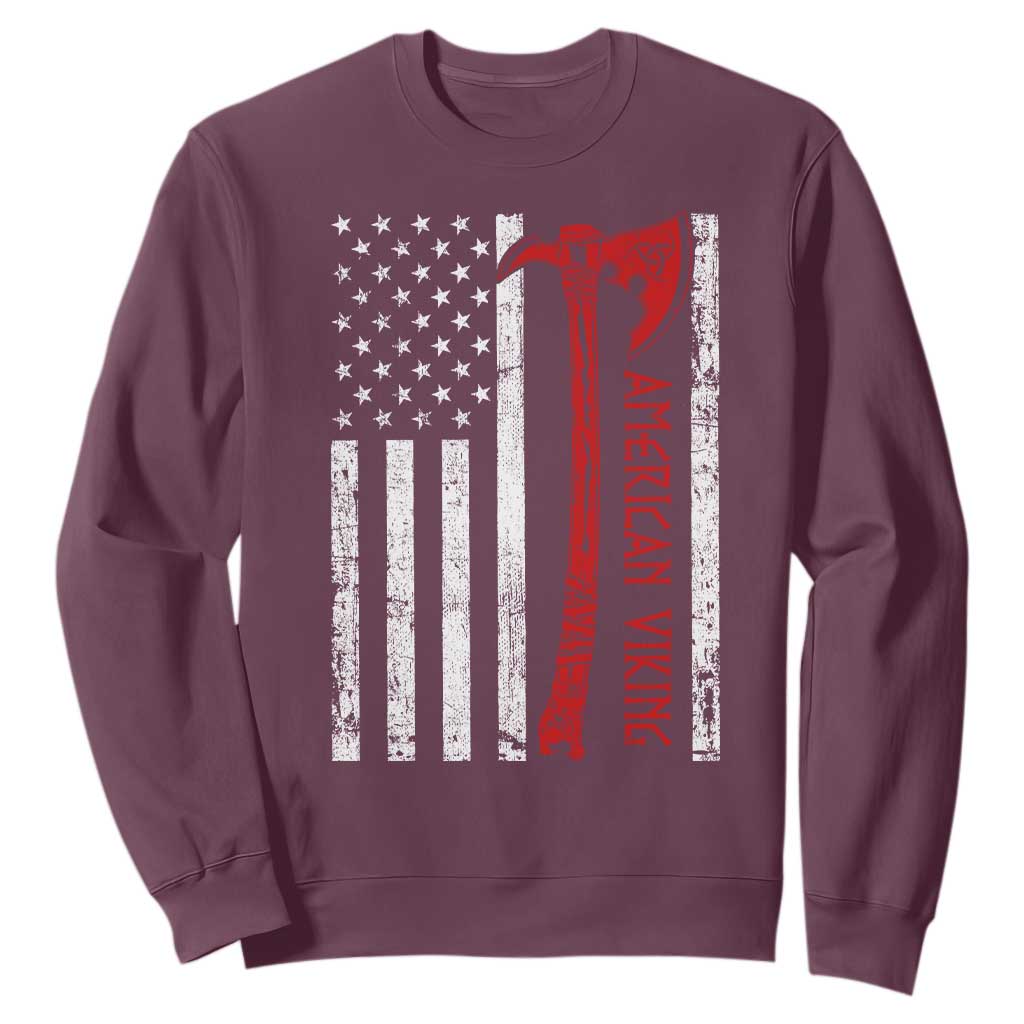 American Viking Sweatshirt Norse Mythology Axe USA Flag TS11 Maroon Print Your Wear