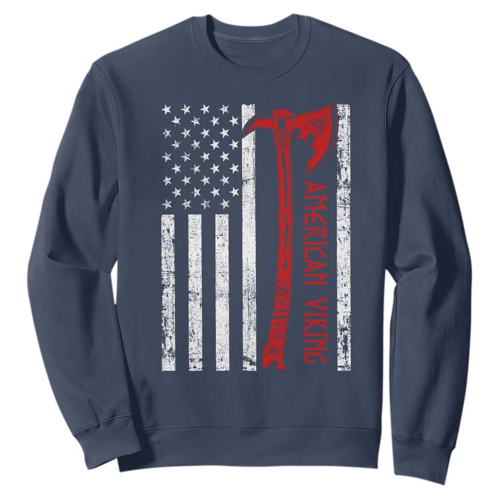American Viking Sweatshirt Norse Mythology Axe USA Flag TS11 Navy Print Your Wear