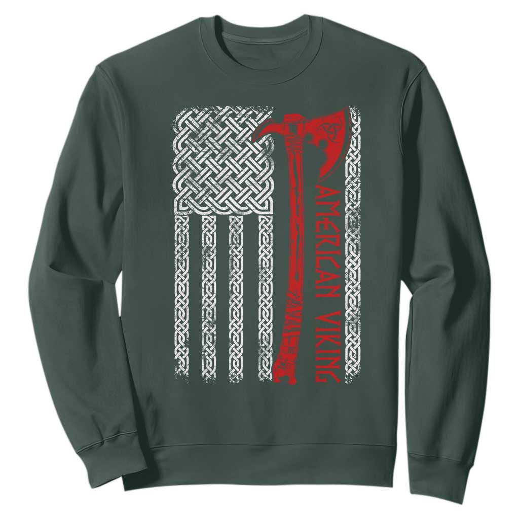 American Viking Sweatshirt Norse Mythology Axe Celtic Knot USA Flag TS11 Dark Forest Green Print Your Wear