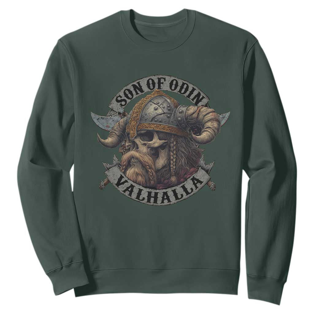 Son Of Odin Valhalla Sweatshirt Nordic Norse Viking Warrior Skull TS11 Dark Forest Green Print Your Wear