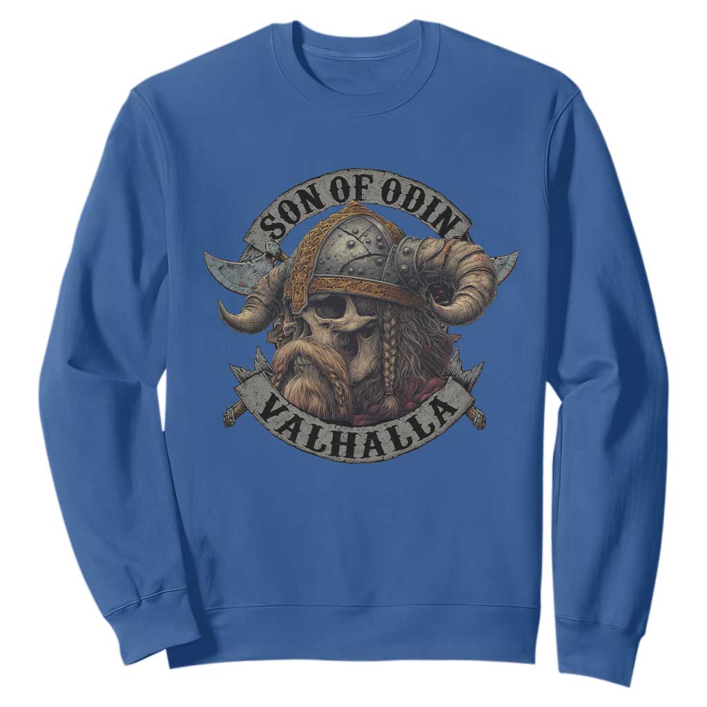Son Of Odin Valhalla Sweatshirt Nordic Norse Viking Warrior Skull TS11 Royal Blue Print Your Wear