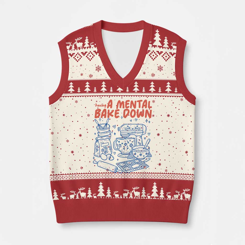 Having A Mental Bake Down Retro Funny Baking Baker V-Neck Knit Sweater Vest Pastry Chef Gifts